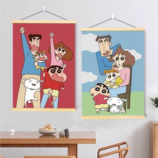 【💓創意禮物~💓】🐸蠟筆小新卡通動漫全家福捲軸掛畫 兒童房臥室床頭電錶箱遮擋裝飾畫