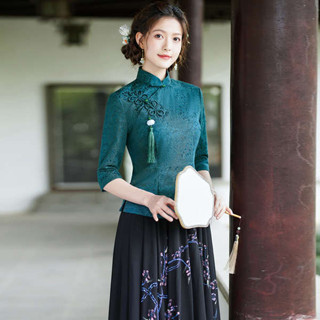 繡花漢服女 初色 服飾 原住民服飾 唐裝旗袍兩件套茶藝師服裝女民國風女裝夏季改良漢服中式盤扣上衣