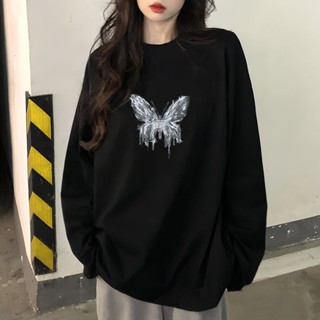 新款長袖t恤女秋季寬鬆白色圓領打底衫印花休閒上衣體桖ins長袖 t恤女長袖女女上衣