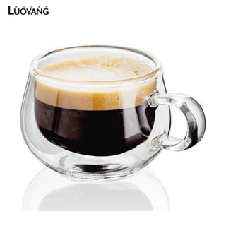 洛陽牡丹 150ml雙層玻璃杯 高硼矽透明創意水杯 耐熱帶把咖啡杯