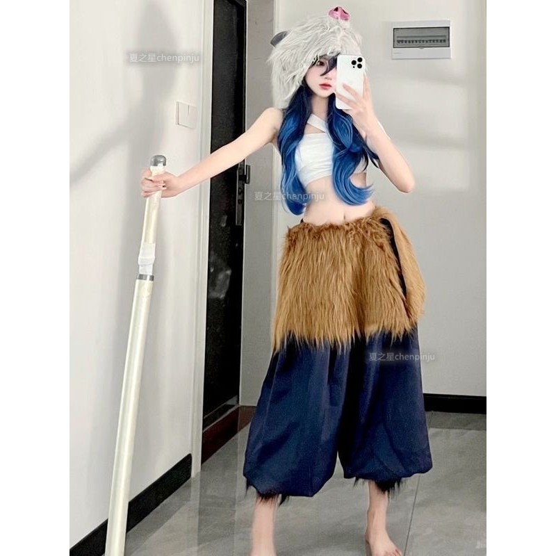 夏之星 萬聖節服飾 鬼滅之刃 cosplay服飾 嘴平伊之助 cos服裝 女裝假髮豬頭套 性轉嘴平伊之助