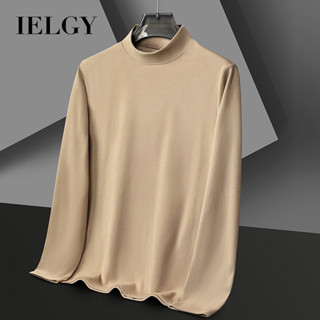 IELGY 男士長袖T恤純色半高領休閒上衣
