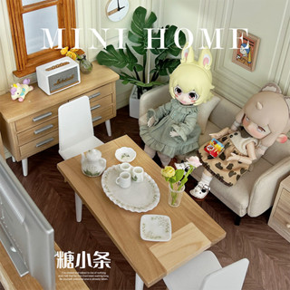 糖小條12分原木色傢俱套裝娃屋迷你廚房客廳模型實木家具小玩具
