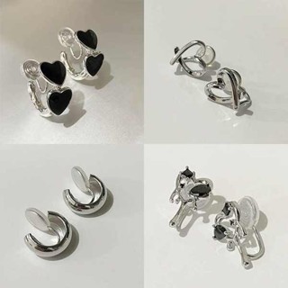 特殊耳環 日牌耳環 冰島耳環 冷淡風日系黑色C型復古耳環愛心蚊香盤無耳洞女無痛耳飾高階耳環