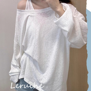 M-4XL 大尺碼上衣 女生衣服 大尺碼女裝 長袖上衣 顯瘦上衣 防曬上衣女 夏季薄款寬鬆大碼長袖罩衫T恤背心吊帶兩件