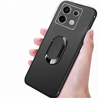 適用於 Redmi Note 13 4G Pro+ Plus 5G 黑色啞光軟 TPU 保護套帶橢圓形支架