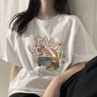 【Aonu】白色短袖T恤女100%純棉寬鬆顯瘦正肩百搭夏季新款ins上衣