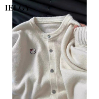 ielgy 可愛貓咪刺繡針織開衫女簡約秋季百搭上衣