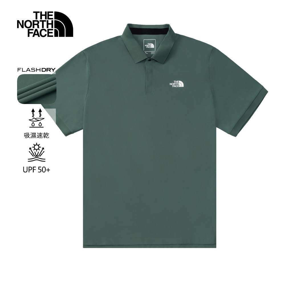 The North Face北面男款綠色UPF防曬短袖POLO衫｜87W2HCH 抗UV