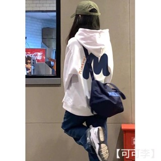 【Style·千語】大學T連帽白色 女薄款秋美式 復古上衣 寬鬆休閒 oversize薄款刷毛帽t外套