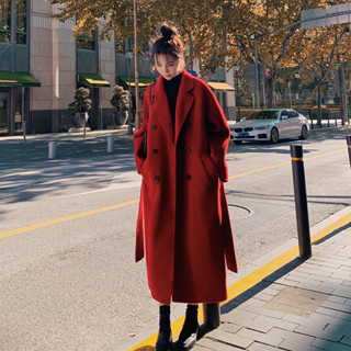 韓系高階感毛呢外套大衣 風衣外套 大碼女裝 酒紅色大衣外套 黑色風衣 秋天女裝 梨形身材 寬鬆外套 上班通勤穿搭