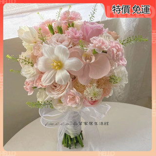新款🔥婚禮手捧花新娘手捧結婚出片鬱金香領證仿真花拍照道具韓式手捧 花束 拍照道具 捧花 假花 乾燥花束 人造花
