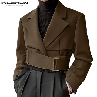 Incerun 男士復古休閒翻領解構金屬鈕扣長袖西裝外套