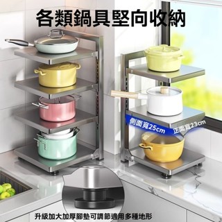 2025家居收納【穩固防滑】廚房鍋具架多層置物架 可折疊多功能收納鍋架子 水槽下落地檯面 【超實用】