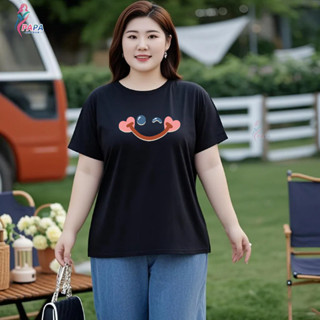 【現貨】【300斤】臺灣出貨笑臉印花短袖上衣M-6XL 圓領短袖T恤原創設計感減齡ins風衣服顯瘦多色可選Y0002B