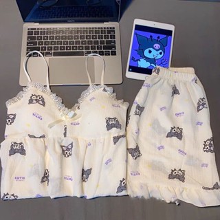 吊帶睡衣女2023夏季卡通泡泡棉家居服套裝帶胸墊夏季吊帶睡衣女裝 2023 夏季卡通短褲20250403
