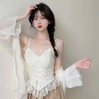 【HOT 本舖】 品質款帶胸墊性感蕾絲不規則綁帶交叉設計感吊帶美背吊帶背心女