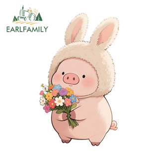 EARLFAMILY粉色卡通豬車貼個性防水滑板JDM貼花適用於摩托車筆記本電腦旅行箱後擋風玻璃