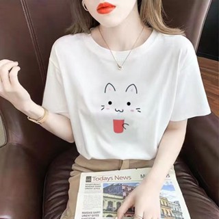 愛依依 短袖T恤 純色上衣 休閒上衣 M-2XL夏季大碼寬鬆百搭半袖印花上衣-3534.