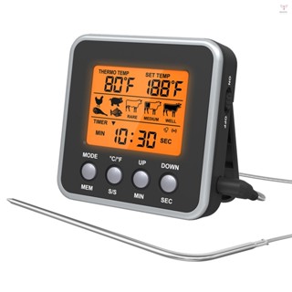 橙色背光 LCD 數字食物溫度計烹飪肉類溫度計,帶溫度探頭,用於燒烤吸煙者燒烤廚房烹飪的數字烤箱溫度計,帶 7 個預設