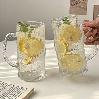牛奶飲料杯辦公室喝水杯玻璃水杯玻璃馬克杯[S427]樹紋帶把手玻璃杯子ins高顔值家用果汁透明玻璃杯耐高溫玻璃水杯