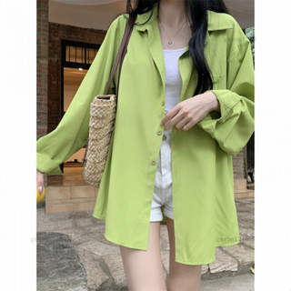 桃園出低折扣大尺碼L-4XL 大尺碼純色襯衫女外穿內搭寬鬆百搭休閒長袖設計感上衣襯衣中長款疊穿防曬衣女7309
