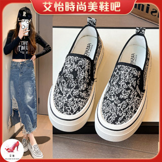 Fashion🎉一腳蹬帆佈鞋女夏季厚底闆鞋2025新款漁夫鞋懶人百搭國風繡花佈鞋懶人鞋 時尚鞋 平底鞋 高跟鞋