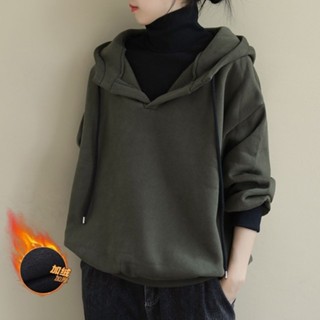 💗臺灣出貨💗M-3XL 大尺碼 加絨加厚韓版長袖連帽假兩件高領衛衣女秋冬新款休閑外套上衣潮