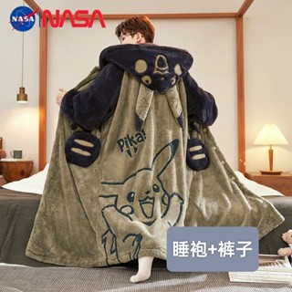 長款睡衣保暖加厚珊瑚絨居家服秋冬刷毛[D1225]NASA冬天男士睡袍珊瑚加絨加厚男款睡衣秋冬季法蘭絨長款帶帽套裝