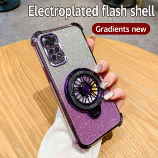 XIAOMI REDMI 適用於小米紅米 Note 11 4G 手機殼防震電鍍 TPU 旋轉陀螺支架保護套手機殼適用於紅
