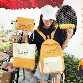 TARSURE 4PCS 帆布書包套裝,黃色綠色黑色粉色帆布女式揹包套裝,耐用大容量斜挎包