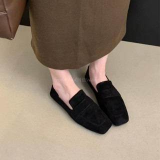 樂福鞋女2025春季百搭平底單鞋韓版絨面軟底單鞋方頭網紅套腳女鞋