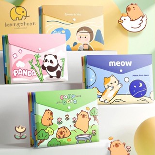 LONNGUVO 5PCS/Set 文件袋,大容量按扣 A4 檔案夾,卡通 PP 試卷收納防水信封檔案夾學校辦公室
