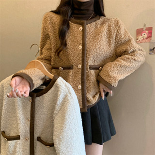 實拍 新款小香風外套女秋冬仿羊羔毛皮草加厚皮毛一體外套上衣