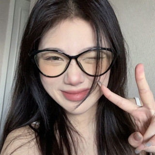 時尚貓眼防藍光平面鏡歐美復古辣妹ins眼鏡黑框素色凹造型現代眼鏡框