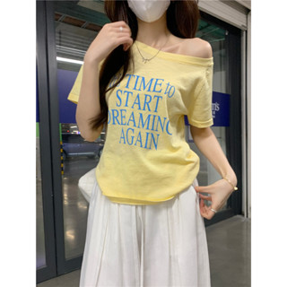 【hot 本舖】 休閒溫柔風短袖圓領字母印花t恤女夏季寬鬆顯瘦上衣