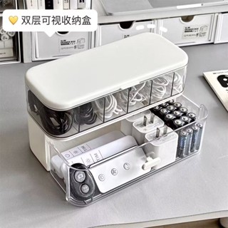 新款雙層可視分格收納盒數據線插頭家用收納盒充電器整理盒