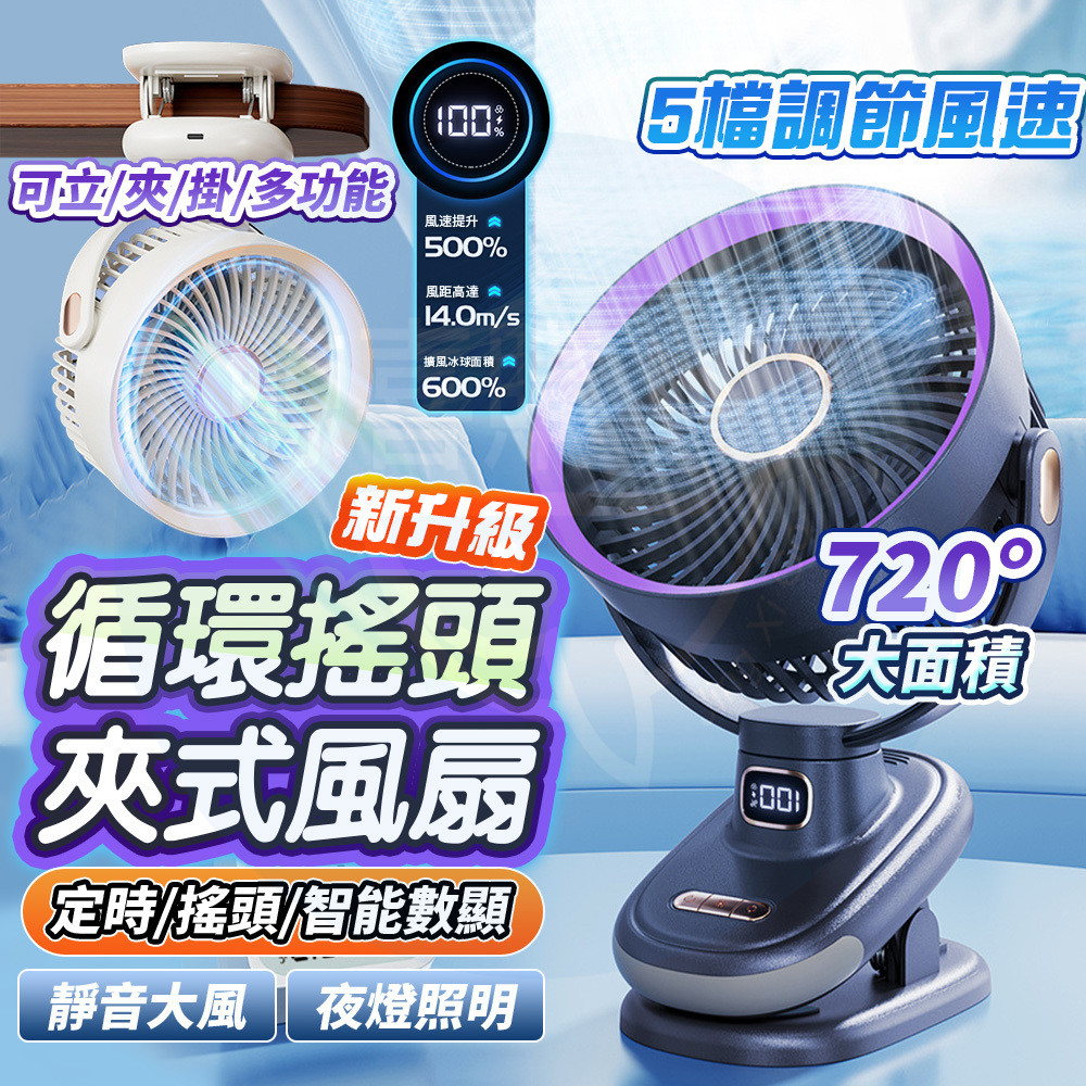 【台灣現貨🔥隔日達】 夾式電風扇 靜音風扇 空氣循環扇 自動搖頭 風扇電扇 數顯屏幕 可掛立三合一風扇 電風扇 桌面風扇