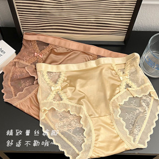 絲蜜-女生內褲 緞面蕾絲少女內褲 中腰性感網紗無痕透氣純棉襠大尺碼三角褲