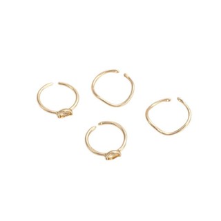 宏雲Hongyun-Ala新品-14K包金保色圓形女式戒指鑲米珠空託元寶戒指創意diy弧形雙孔指環