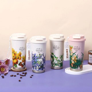 夏日花園白玫瑰保溫杯 雙飲咖啡杯 不銹鋼保溫杯 吸管杯女生禮物實用保溫杯