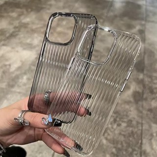 超透明波紋條紋行李箱適用於iPhone 11 12 13 14 15 16 Pro Max透明16 Plus防摔保護殼手