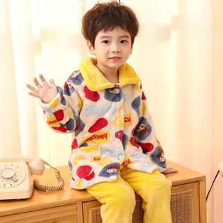 珊瑚絨睡衣開衫套裝法蘭絨睡衣兒童睡衣[D1207]秋冬兒童法蘭絨睡衣套裝加厚男童女童珊瑚絨男孩長袖小寶寶家居服