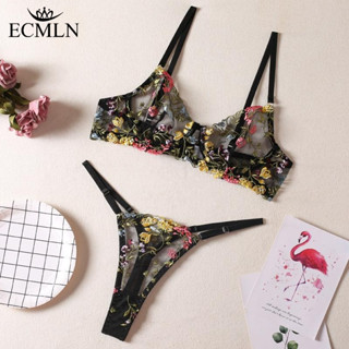 ECMLN 女士蕾絲文胸套裝性感帶鋼圈聚攏文胸無墊鏤空性感內衣鉗套裝
