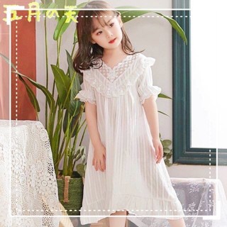 卡通睡衣夏天 童裝睡衣 兒童睡衣 女童公主睡衣夏季薄款女寶寶蕾絲仙女宮廷風睡裙兒童短袖家居服