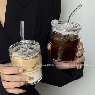冷水壺 水壺 ins風竹節杯玻璃吸管杯 帶蓋便攜式隨行杯冰美式咖啡杯拿鐵喝水杯