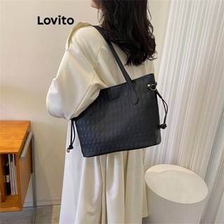 Lovito 休閒菱形抽繩大容量通勤簡約學生單肩手提包女式 LFA55073