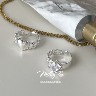 奶茶家 MilkyTea 正韓潮流少女東大門時尚潮流字母鏤空愛心戒指 復古造型關節戒子 氣質淑女百搭閃亮鋯石開口食指環