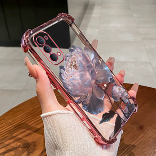 OPPO Reno 4 5 5k手機殼大蓮花四角矽膠TPU透明軟殼KXH手機殼
