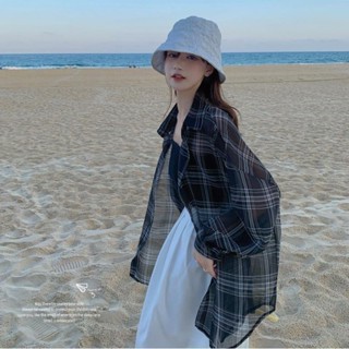 芊芊優選 格子襯衫 薄款防曬衫 襯衫外套 防曬外套 翻領襯衫 休閒寬鬆顯瘦長袖襯衫 百搭上衣 大尺碼外套 女裝